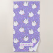 Chubby Unicorn Rainbow Stars Muster Personalisiert Strandtuch (Vorderseite)