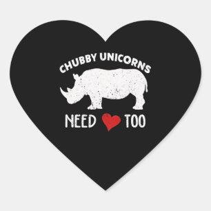 Chubby Unicorns braucht Liebe zu Rhino Rhinoceros  Herz-Aufkleber