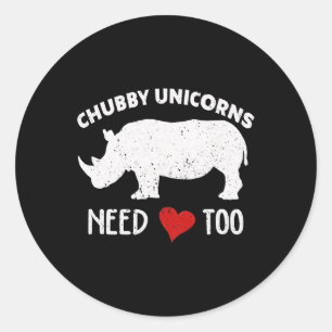 Chubby Unicorns braucht Liebe zu Rhino Rhinoceros  Runder Aufkleber