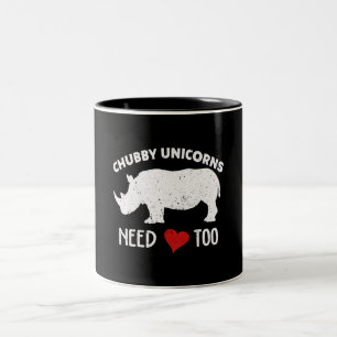 Chubby Unicorns braucht Liebe zu Rhino Rhinoceros Zweifarbige Tasse