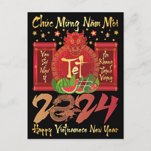 Chuc Mung Nam Moi Happy Vietnamese Neujahr 2024 Einladungspostkarte (Vorderseite)