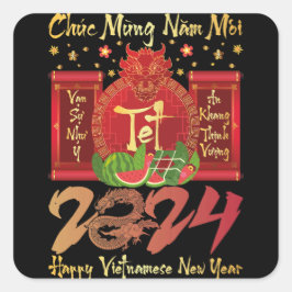 Chuc Mung Nam Moi Happy Vietnamese Neujahr 2024 Quadratischer Aufkleber