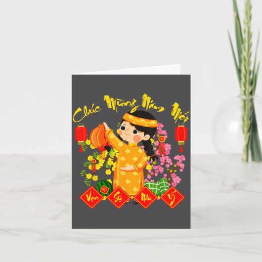 Chuc Mung Nam Moi Vietnamesisches Neujahr Ao Dai Karte (Vorderseite)