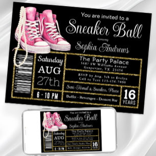 Chucks und Perlen Sneaker Ball Geburtstagsfeier Einladung
