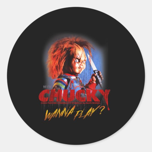 Chucky Halloween Design W Play Runder Aufkleber (Vorderseite)