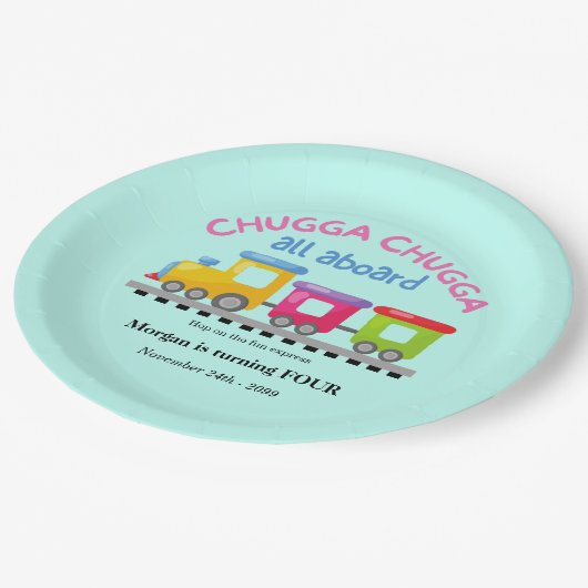 Chugga Choo Train thematischer Cartoon jeden Gebur Pappteller (Schrägansicht)