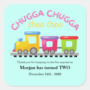 Chugga Choo Train Themenabend Cartoon 2. Geburtsta Quadratischer Aufkleber