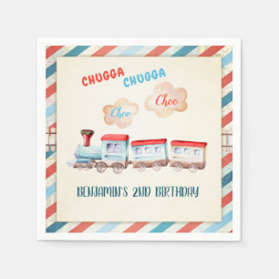 Chugga Choo Vintag Train Boy Red Blue Geburtstag Serviette