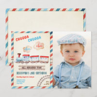 Chugga Choo Zug Vintage Junge Rot Blau Geburtstag