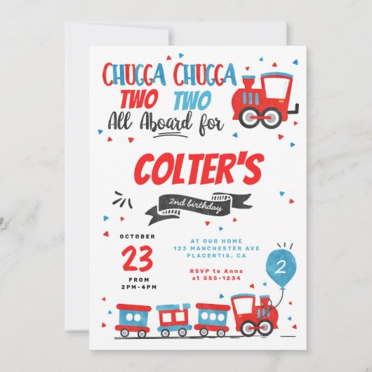 Chugga Chugga Choo Choo Train Birthday Party Einladung (Vorderseite)