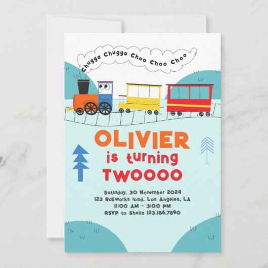 Chugga Chugga Choo Choo Train Boy Zweiter Geburtst Einladung (Vorderseite)
