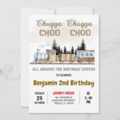 Chugga Chugga Choo Choo Vintager Zug Geburtstag Einladung (Vorderseite)
