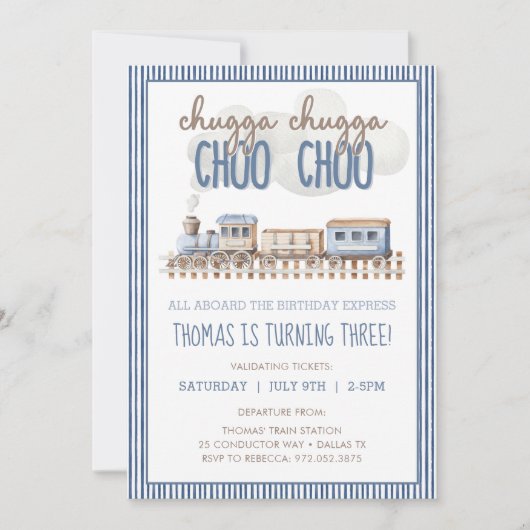 Chugga Chugga CHOO CHOO Zug Birthday Einladung (Vorderseite)