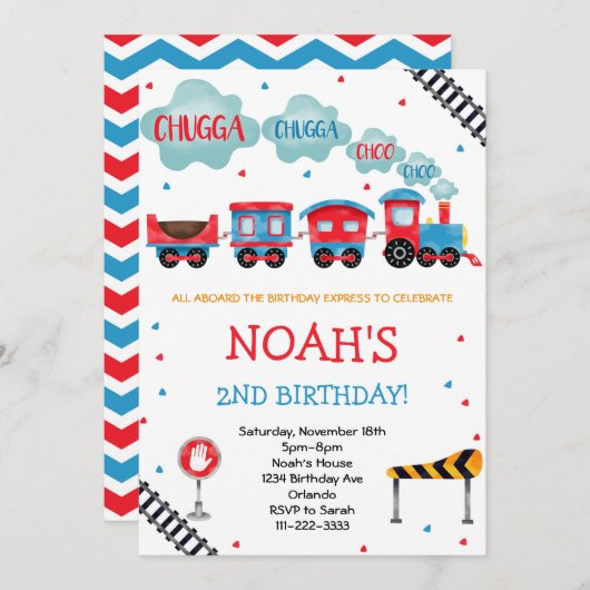 Chugga Chugga Choo Choo Zug Einladung zum Geburtst (Vorne/Hinten)