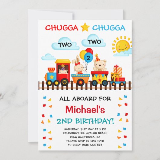 Chugga Chugga Two Train 2. Boy Birthday Party Einladung (Vorderseite)