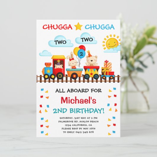 Chugga Chugga Two Train 2. Boy Birthday Party Einladung (Stehend Vorderseite)