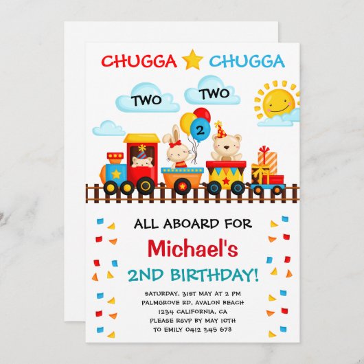 Chugga Chugga Two Train 2. Boy Birthday Party Einladung (Vorne/Hinten)