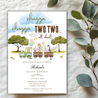 Chugga Chugga Two Two Animals Train 2nd Birthday  Einladung