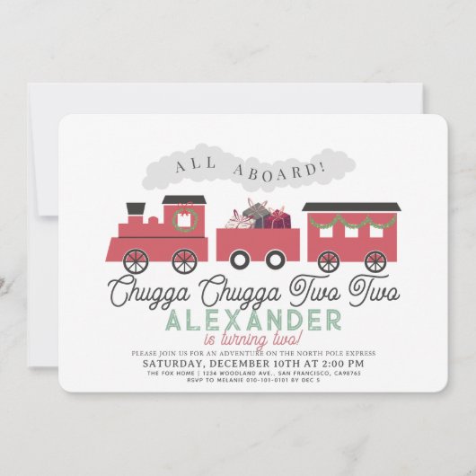 Chugga Chugga Two Two Christmas Train 2nd Birthday Einladung (Vorderseite)