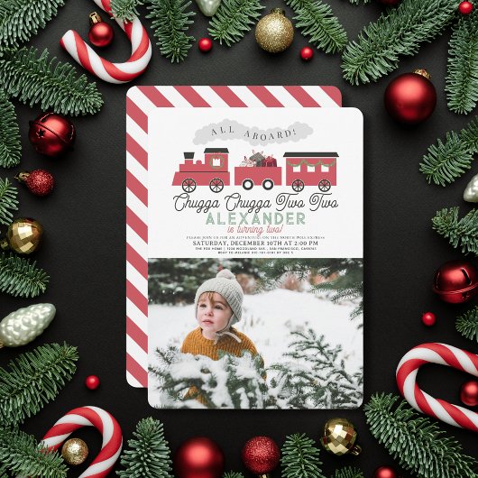 Chugga Chugga Two Two Christmas Train 2nd Birthday Einladung