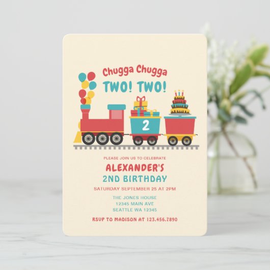 Chugga Chugga ZWEI Kindergeburtstag Einladung (Stehend Vorderseite)