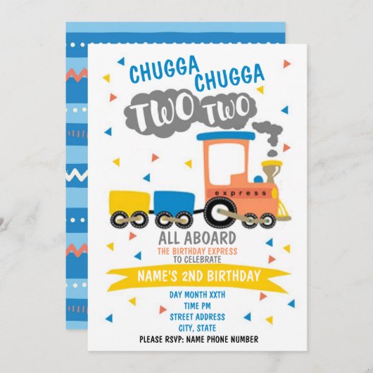 Chugga Chugga Zwei Party Einladung (Vorne/Hinten)