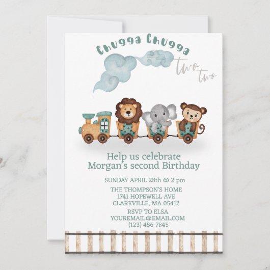 Chugga chugga zwei Zug Geburtstag Einladung (Vorderseite)