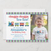 Chugga Chugga zwei Züge Geburtstag Einladung (Vorderseite)