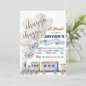 Chugga Chugga zwei zwei alle Zug an Bord Geburtsta Einladung (Stehend Vorderseite)