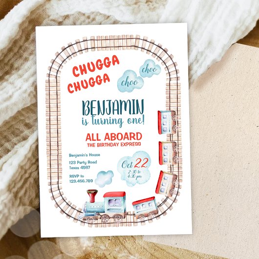 Chugga Train Choo Boy Red Blue Einladung