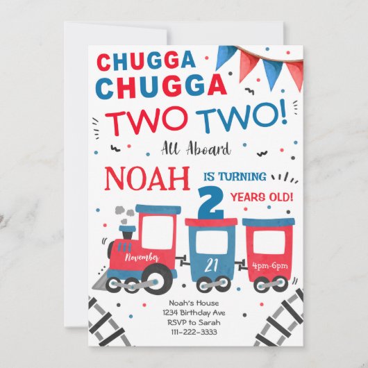 Chugga Two Train 2. Geburtstag Einladung (Vorderseite)