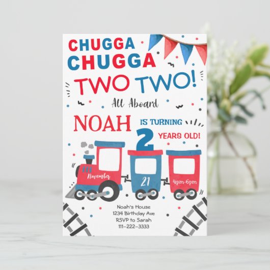 Chugga Two Train 2. Geburtstag Einladung (Stehend Vorderseite)