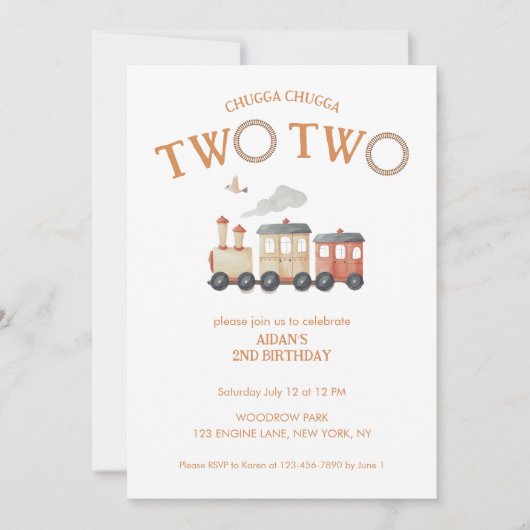 Chugga Two Train 2. Geburtstag Einladung (Vorderseite)