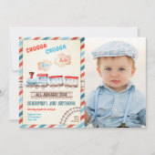 Chugga Two Train Choo Boy Red Blue Einladung (Vorderseite)