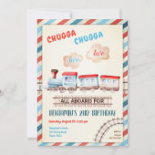 Chugga Two Train Choo Boy Red Blue Einladung (Vorderseite)