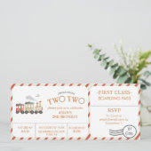 Chugga Two Train Ticket Zweiten Geburtstag Einladung (Stehend Vorderseite)