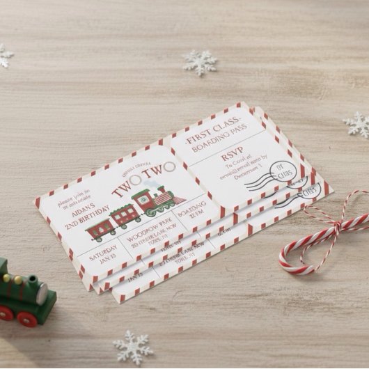 Chugga Two Two Winter Train Ticket Second Birthday Einladung