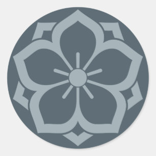 Chuinyaekikyo Japanisch Kamon Cherry Blossom Blue Runder Aufkleber