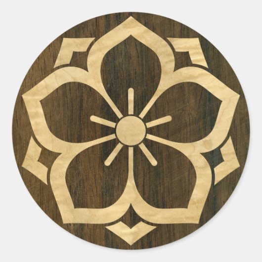 Chuinyaekikyo Japanisch Kamon Cherry Blossom Wood Runder Aufkleber (Vorderseite)