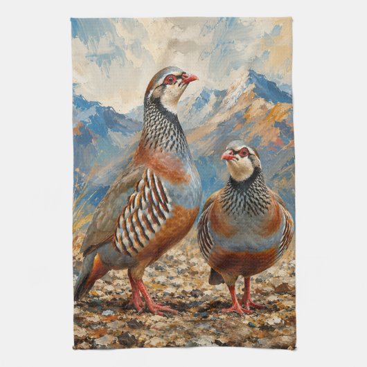 Chukar Rebhuhn-Paar-Kunst  Geschirrtuch (Vertikal)