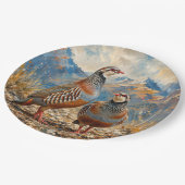 Chukar Rebhuhn-Paar-Kunst  Pappteller (Schrägansicht)
