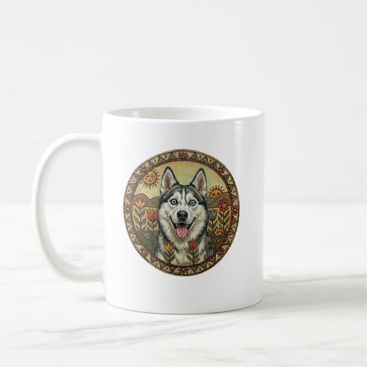 Chukchi Charmer Edition: Naive Art Siberian Husky Kaffeetasse (Links)