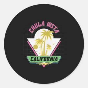 Chula Vista Kalifornien Retro Vaporwave Strand Runder Aufkleber