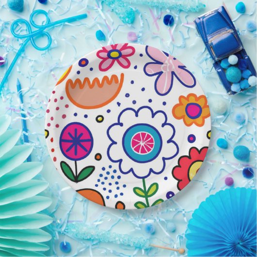 Chunkofarbene Blume in fetten Farben Pappteller (Party)