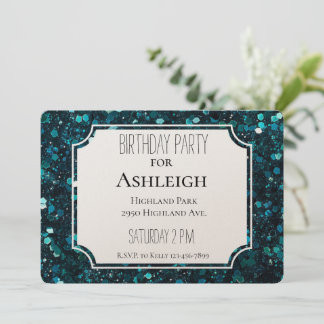 Chunky Aquamarin Blue Imitats Glitzer Geburtstag Einladung