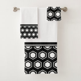 Chunky Black and White Hexagonal Muster Badhandtuch Set
