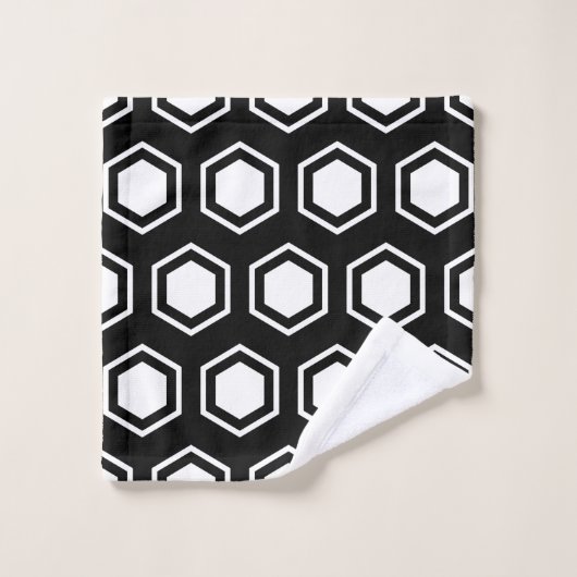 Chunky Black and White Hexagonal Muster Badhandtuch Set (Waschlappen)