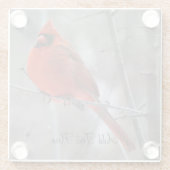 Chunky Bright Red Male Kardinal im Winterschnee Glasuntersetzer (Rückseite)