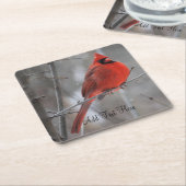 Chunky Bright Red Male Kardinal im Winterschnee Rechteckiger Pappuntersetzer (angewinkelt)