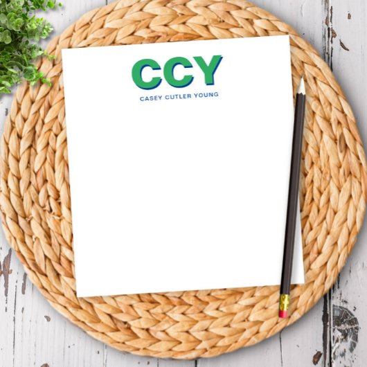 Chunky Initials Green und Blue Personalisiert Notizblock